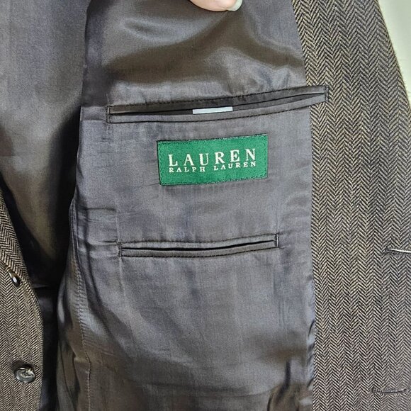 Lauren Ralph Lauren Mens Wool Blazer Brown Herringbone 2 Button Academia Sz 42S - Picture 6 of 9